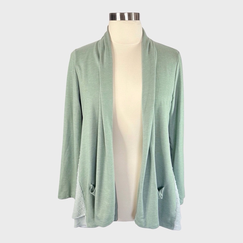 LOGO Lounge by Lori Goldstein Heathered Layered Hem Open Front Cardigan